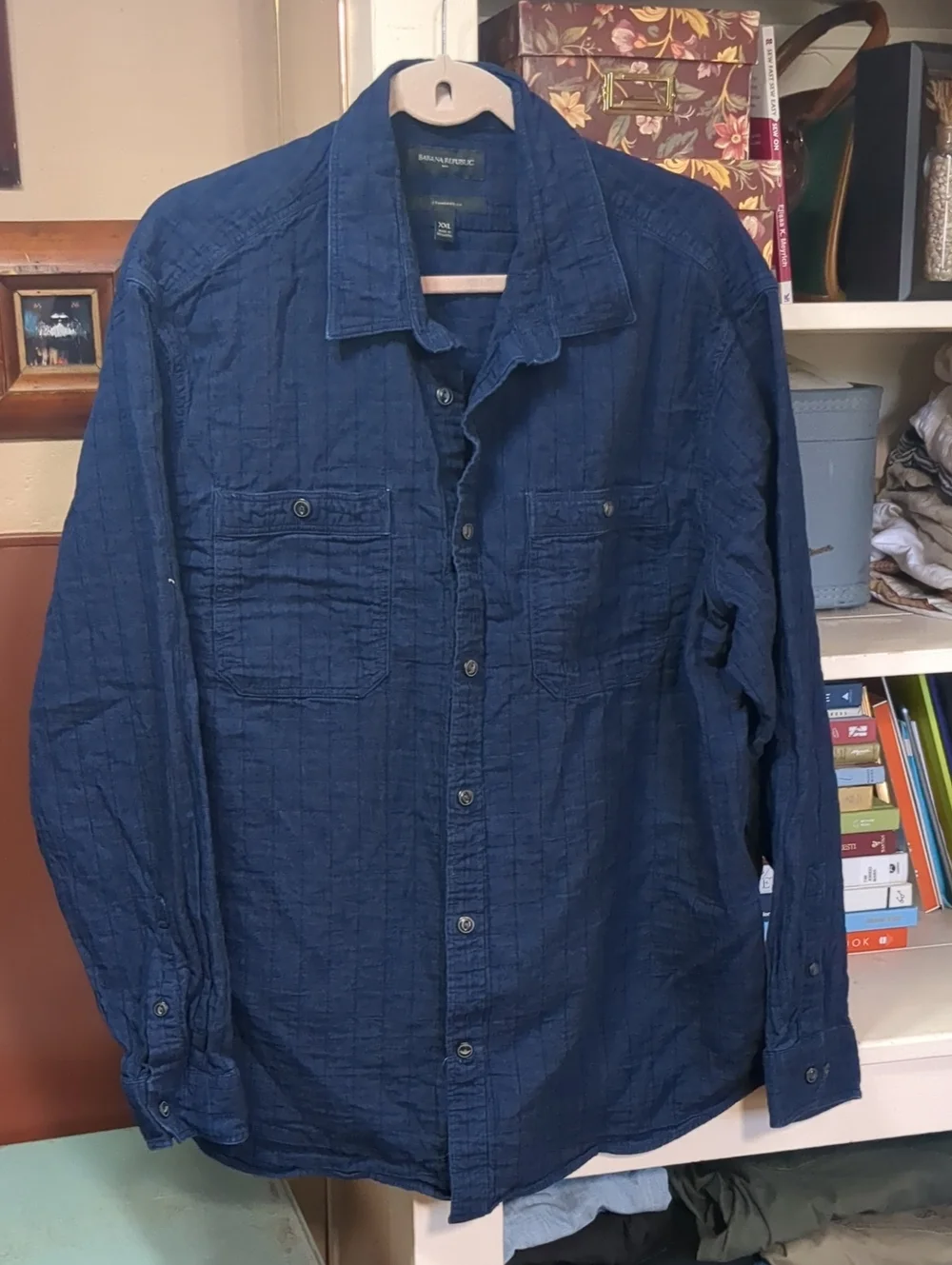 Banana Republic Factory Deep Indigo Blue Textured Button Down Shirt Size XXL